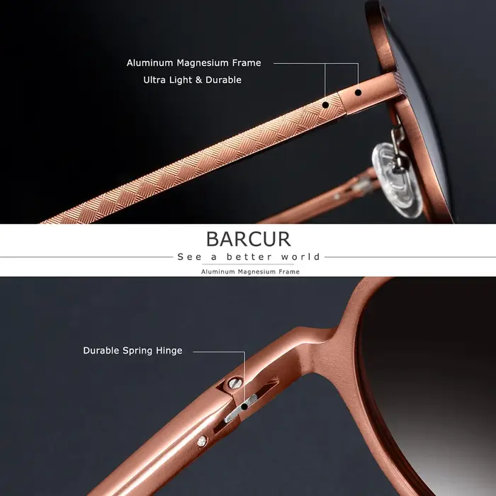 BARCUR-Lunettes de soleil rondes ultra-légères pour hommes et femmes, accessoire rétro vintage, UV40