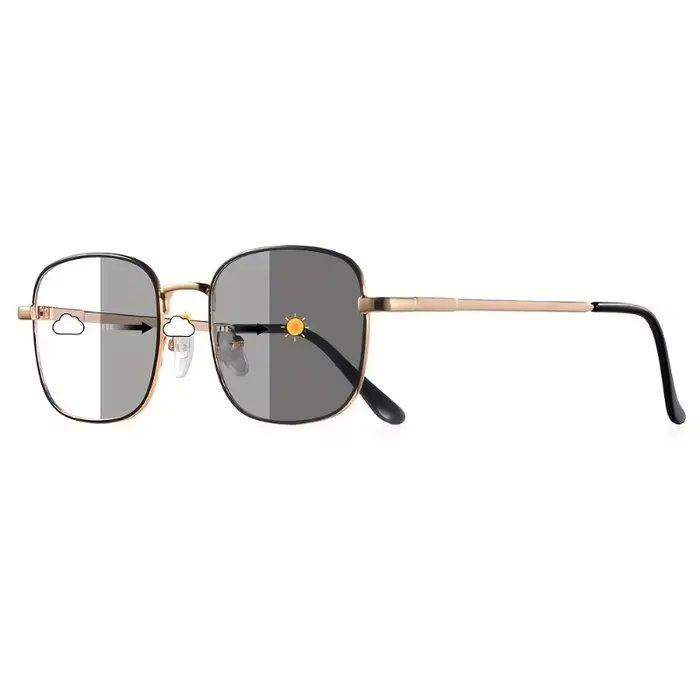 Lunettes photochromiques carrées pour hommes et femmes, monture en métal décontractée, adaptées à un