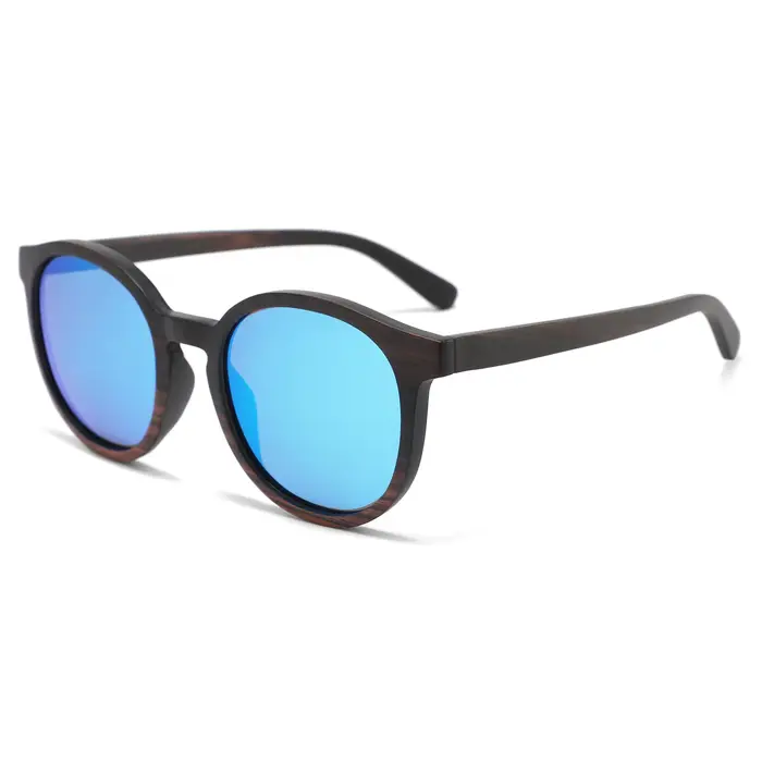 Lunettes de soleil rondes classiques en bois pour hommes et femmes, en bois d'ébène, faites à la mai