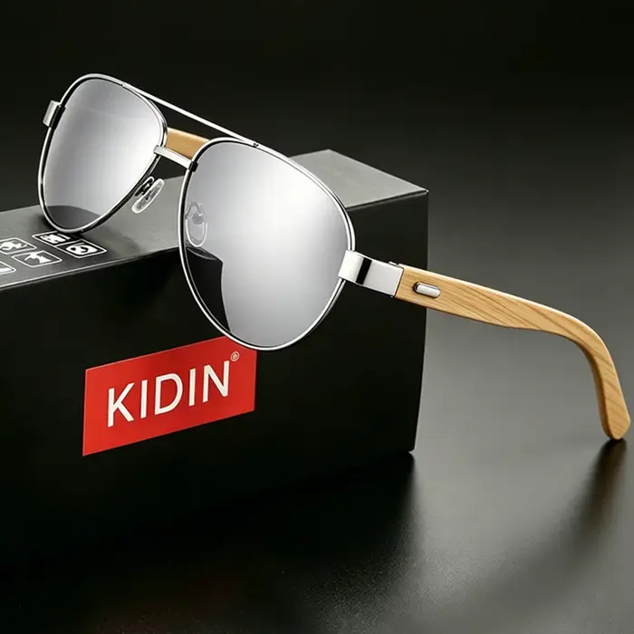 KINID Lunettes de soleil en bambou faites à la main pour hommes et femmes, monture ovale en bois, st