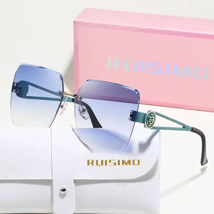 RUISIMO sans monture métal carré lunettes de soleil femmes hommes couleur claire marque exquise lune