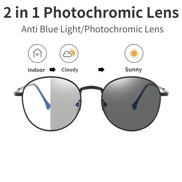 Lunettes photochromiques anti-lumière bleue, monture ronde tendance, protection UV, lunettes de soleil pour plage et extérieur, pour hommes et femmes