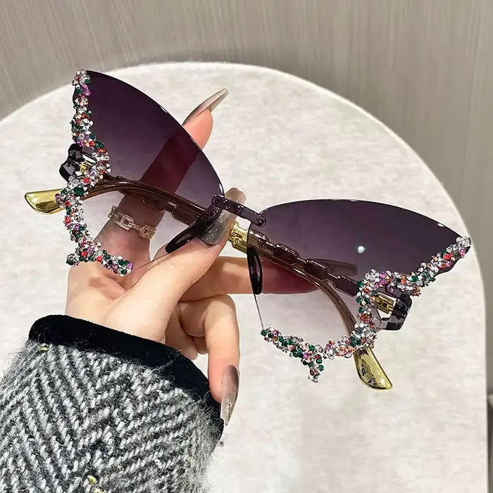 Lunettes de soleil papillon œil de chat lunettes de soleil sans monture populaires femmes hommes nua
