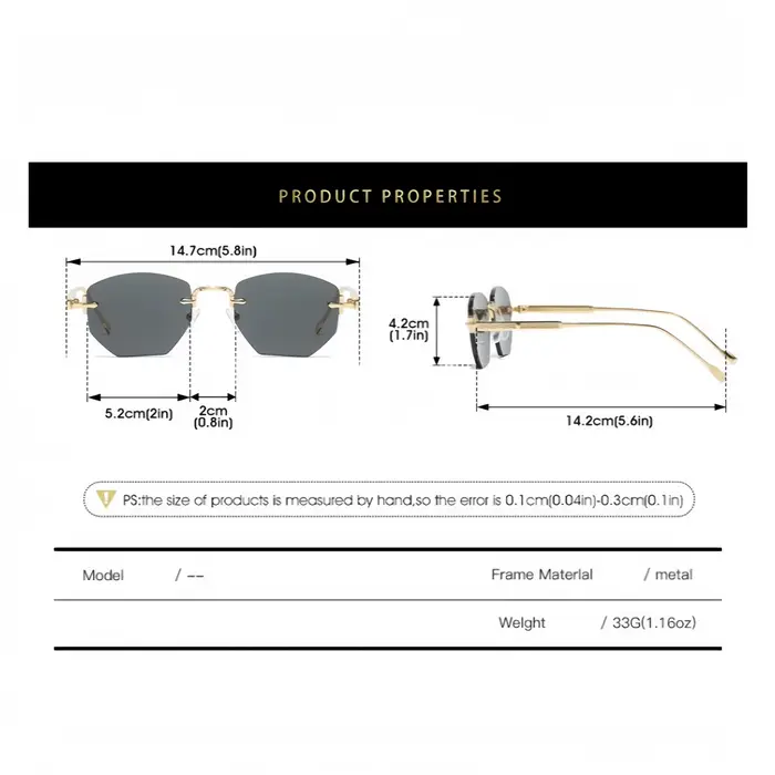 Lunettes de soleil tendance sans cadre polygonales à la mode et uniques pour hommes et femmes