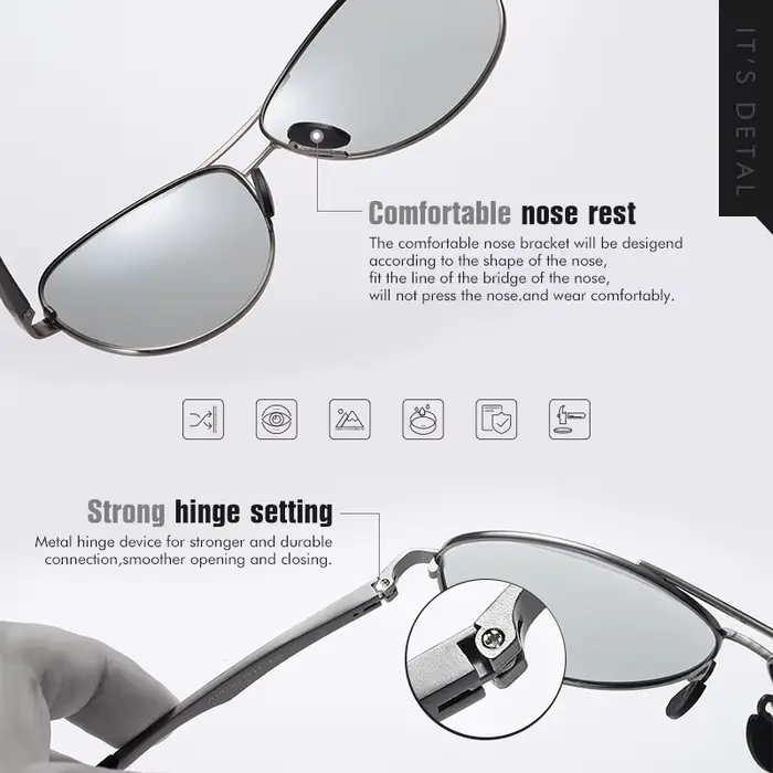 Lunettes de soleil photochromiques pilote de conception de marque classique hommes