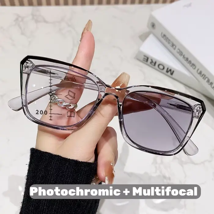 Lunettes de lecture multifocales photochromiques à monture transparente pour femmes et hommes