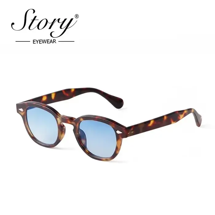 Histoire Vintage Rivet écaille de tortue ronde lunettes de soleil femmes hommes 2022 marque Design rétro jaune bleu