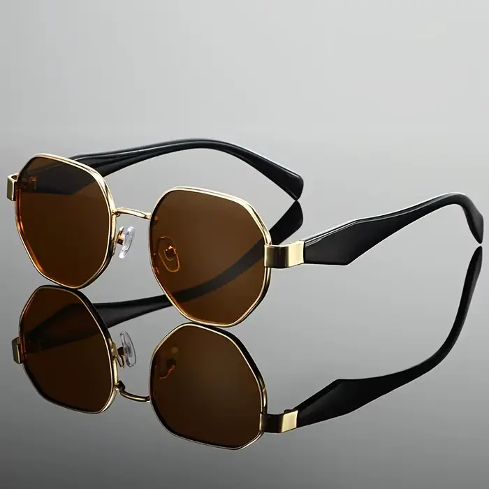 Lunettes de soleil hexagonales punk pour femmes avec chaîne, lunettes de soleil vintage polygonales 