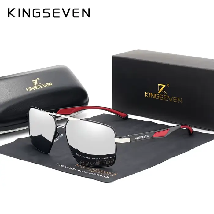 Lunettes de soleil polarisées KINGSEVEN pour homme, monture en aluminium, branches rouges design, ve