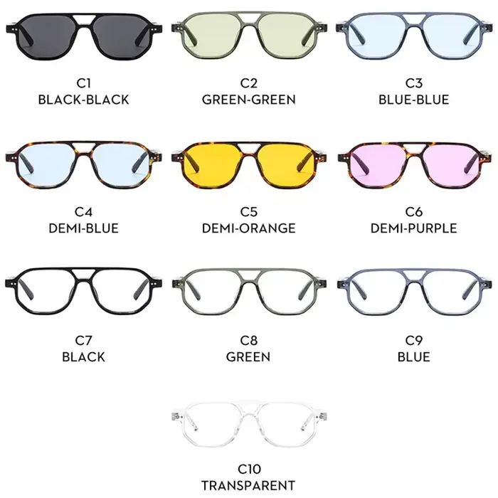 SO & EI Vintage Double ponts polygone carré femmes lunettes de soleil mode Rivets hommes clair océan lentille nuances