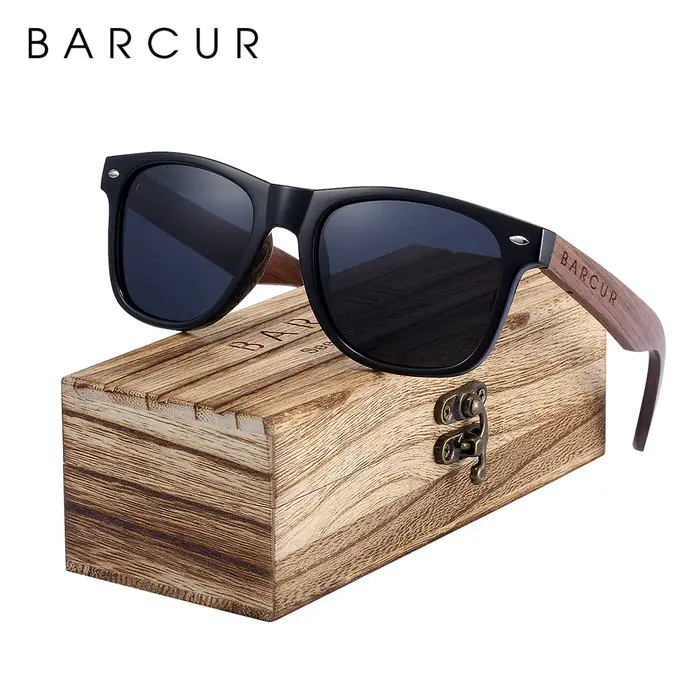Lunettes de soleil polarisées carrées en bois pour homme