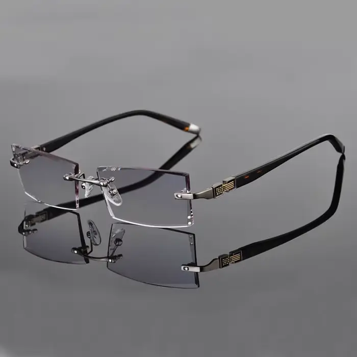 Reken Jate – lunettes pour homme, monture en alliage, sans bords, coupe diamant, Prescription optiqu