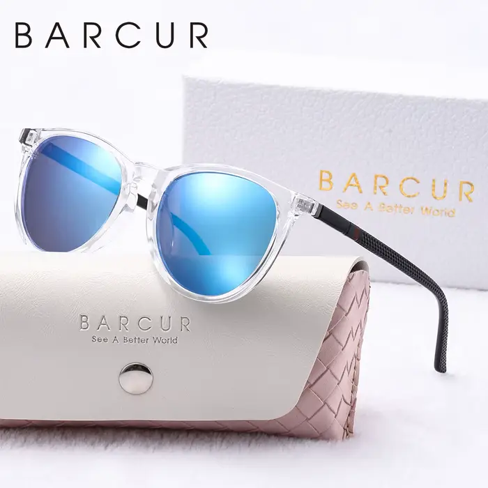 BARCUR-Lunettes de soleil polarisées roses pour femmes, lunettes de soleil de voyage, cadre rond PC,
