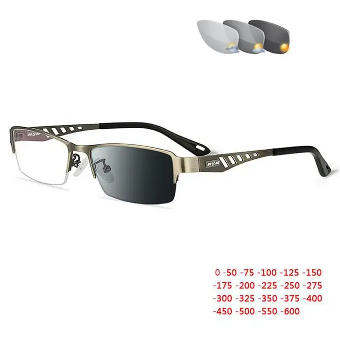 0 -0.5 -0.75 -1.0 à-6.0 soleil photochromique fini myopie lunettes femmes hommes métal demi-monture 