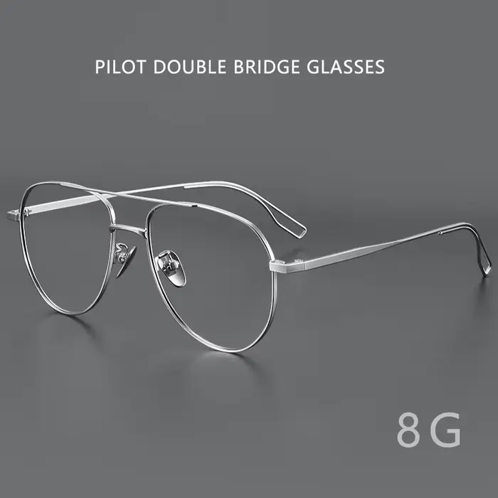 Mode rétro pilote Double pont lunettes Ultra léger pur titane lunettes optique montures de Prescript