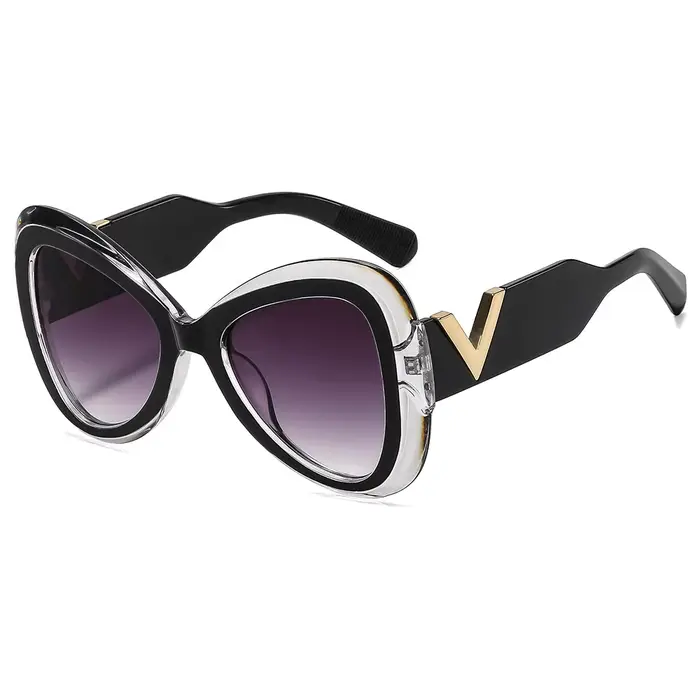Lunettes à grande monture papillon à la mode avec branches en forme de V, lunettes de soleil de pist