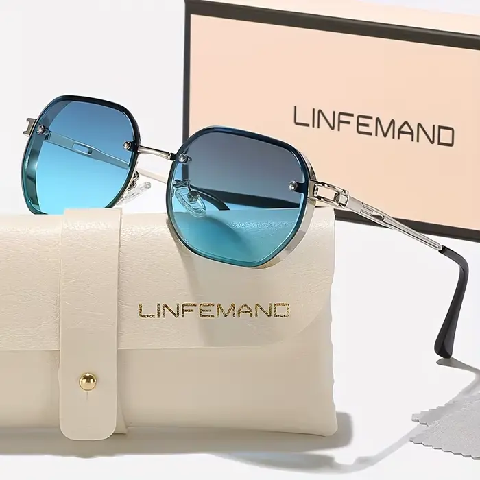 LINFEMAND minimaliste géométrique métal décoration UV400 lunettes de soleil pour les femmes été plag