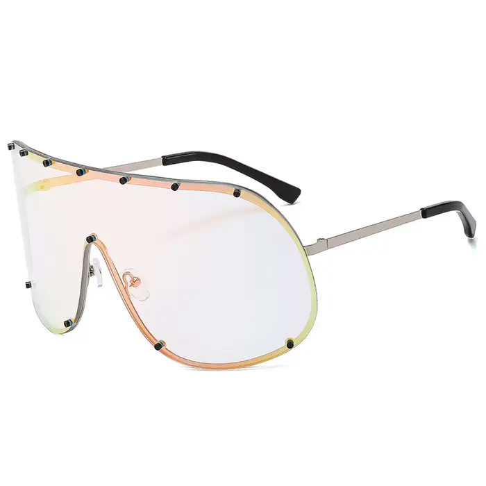 Lunettes de soleil surdimensionnées en métal sans bords, coupe-vent intégrées pour femmes, tendances