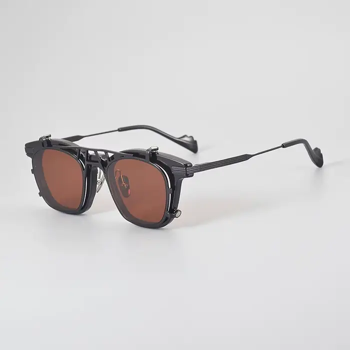 Lunettes de soleil magnétiques carrées rétro faites à la main SYB, monture en titane pur et acétate,