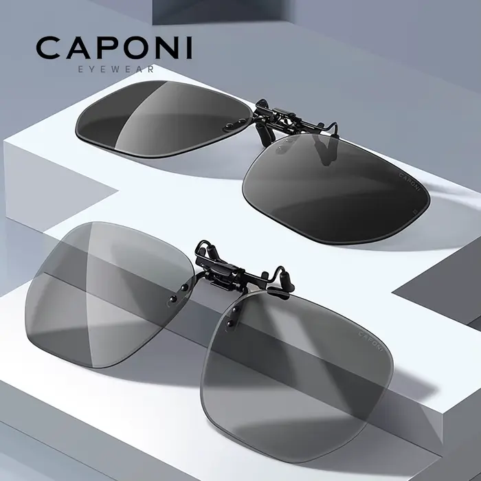 CAPONI nouvelles lunettes de soleil pince pour hommes carré polarisé photochromique