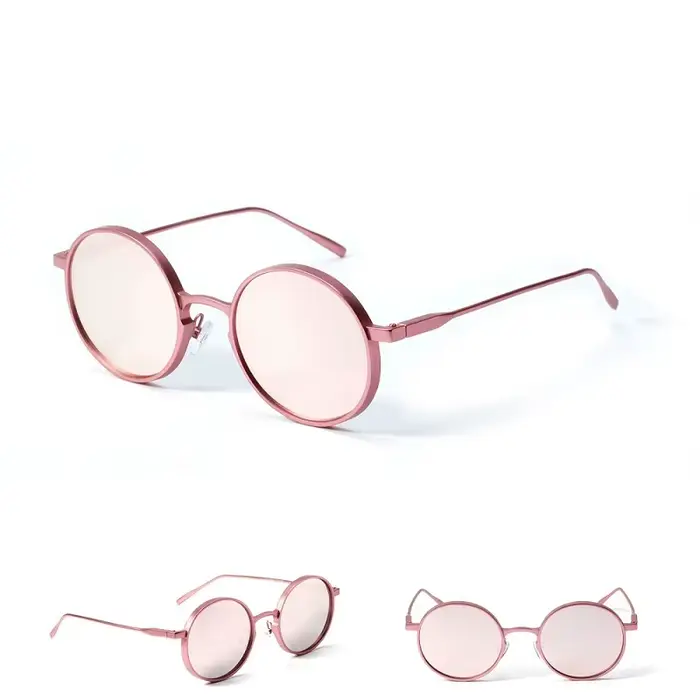 LONSY-lunettes de soleil rétro pour femmes, rondes, roses, Vintage, styliste de marque en métal, pet