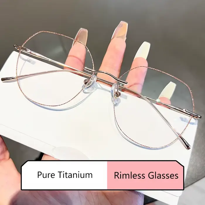 Lunettes Polygone Rétro Sans Monture en Titane Ultra Légères