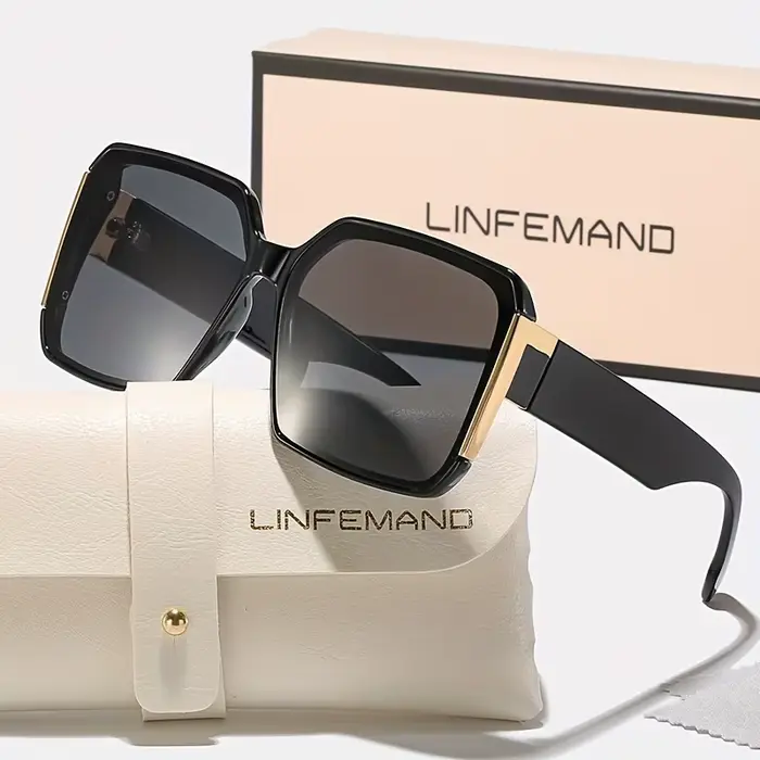 LINFEMAND mode grand cadre décoration lunettes pour femmes UV400 lunettes de soleil ensemble été dan