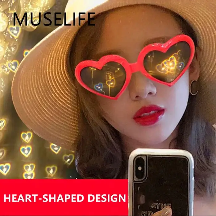 Lunettes de soleil en forme de cœur d'amour avec effets de changement de lumière