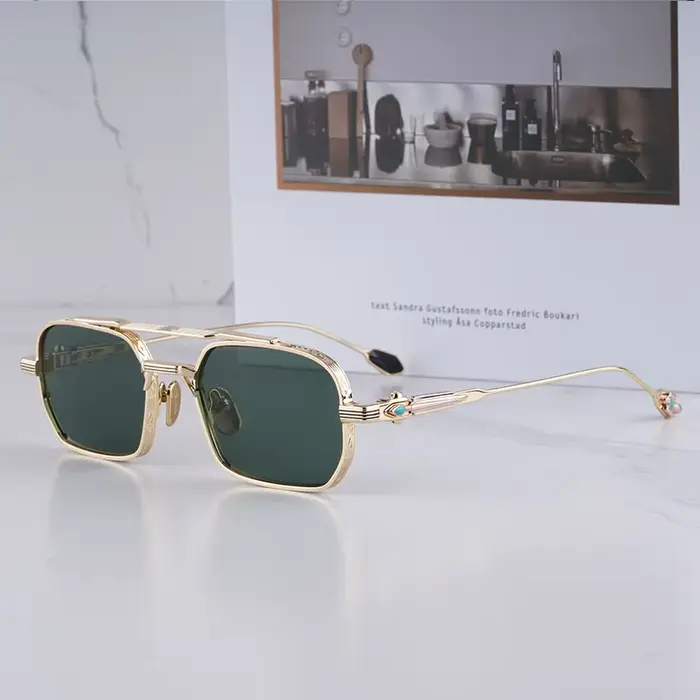 DEAVER Lunettes de soleil pilote double pont dorées de luxe léger pour homme, édition limitée artisa