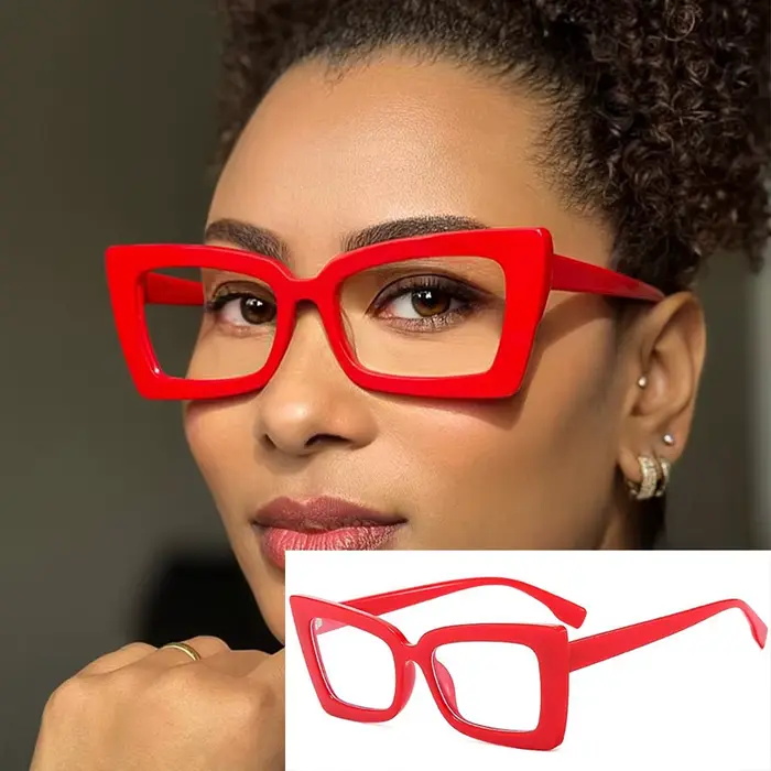 Lunettes de Lecture Œil de Chat Rouges pour Femme, Accessoire de Marque de Luxe, Tendance, Carré, An