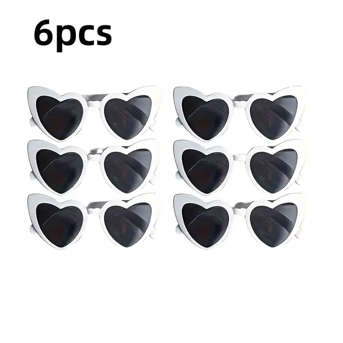 Lunettes unisexes blanches en forme de cœur avec verres noirs, design original brillant pour mariage