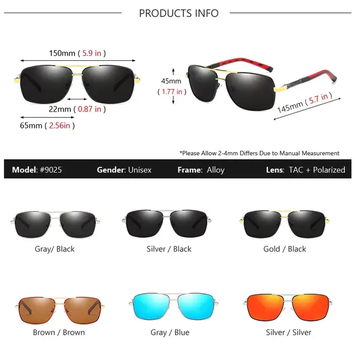 AOWEAR hommes lunettes de soleil miroir polarisées pour hommes femmes de luxe qualité rétro Rectangl