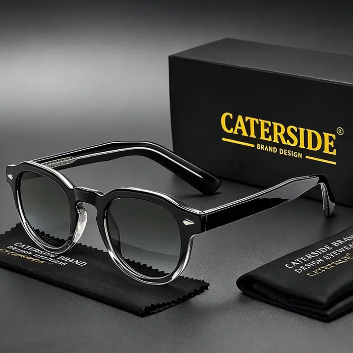 Lunettes de soleil rondes rétro CATERSIDE pour hommes, style punk, avec branches en acétate de propy