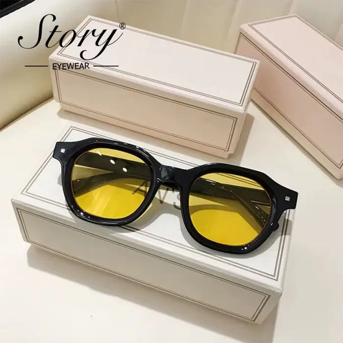 Lunettes de soleil carrées à lentille jaune pour femmes et hommes