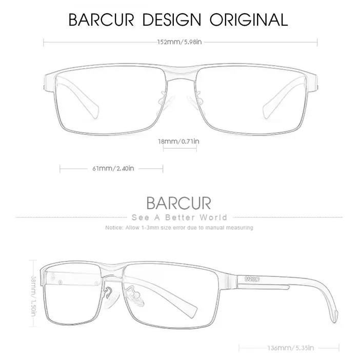 BARCUR Original Rectangle affaires lunettes De soleil pour hommes conduite randonnée sport lunettes 