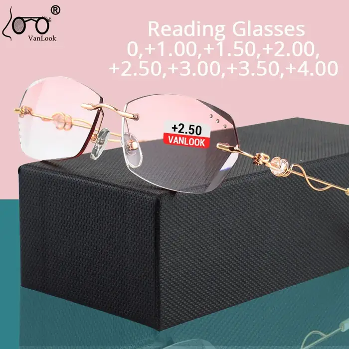 Vanlook – lunettes de lecture sans bords en strass pour femmes, Design sans vis bloquant la lumière 