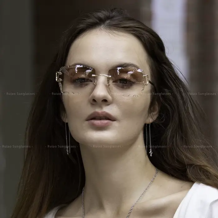 Lunettes de soleil Ruiao Luxury, haute qualité, sans monture, verres en nylon taillés diamant, UV400