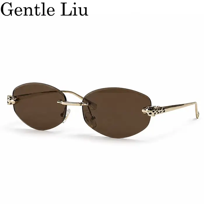 Sans monture Leopard Head lunettes de Soleil Hommes De Luxe Designer Vintage Petit Ovale