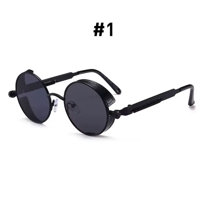 VIVIBEE Lunettes de soleil Steampunk rouges vintage pour hommes, rondes, en alliage métallique, styl