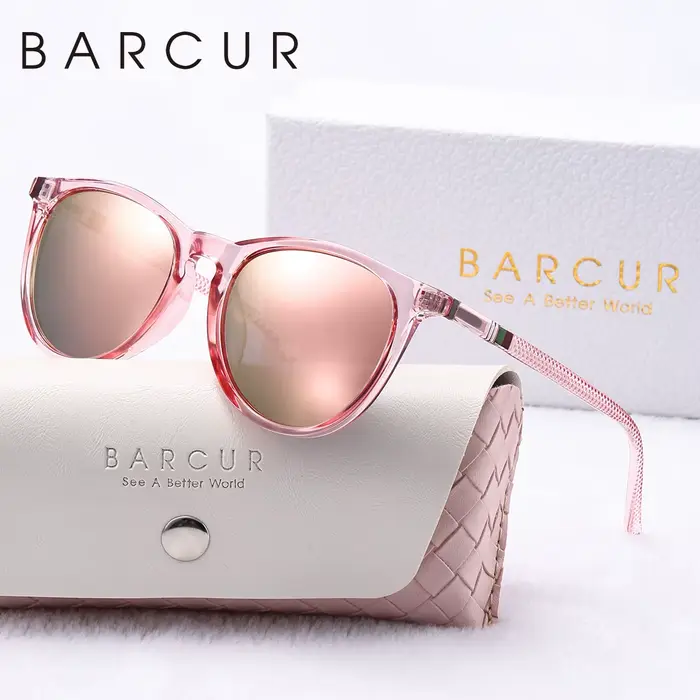 BARCUR-Lunettes de soleil polarisées roses pour femmes, lunettes de soleil de voyage, cadre rond PC,