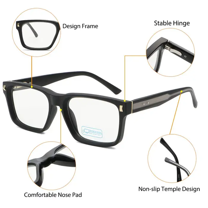 HBK Nouvelle Monture de Lunettes Tendance pour Homme, Cadre Carré Vintage Anti-Lumière Bleue, Monture de Lunettes d'Ordinateur, Lunettes Minimalistes pour Femme