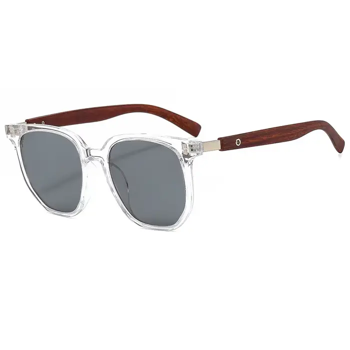 Lunettes de soleil carrées tendance, style rétro, effet bois, classiques, de marque, pour le voyage 