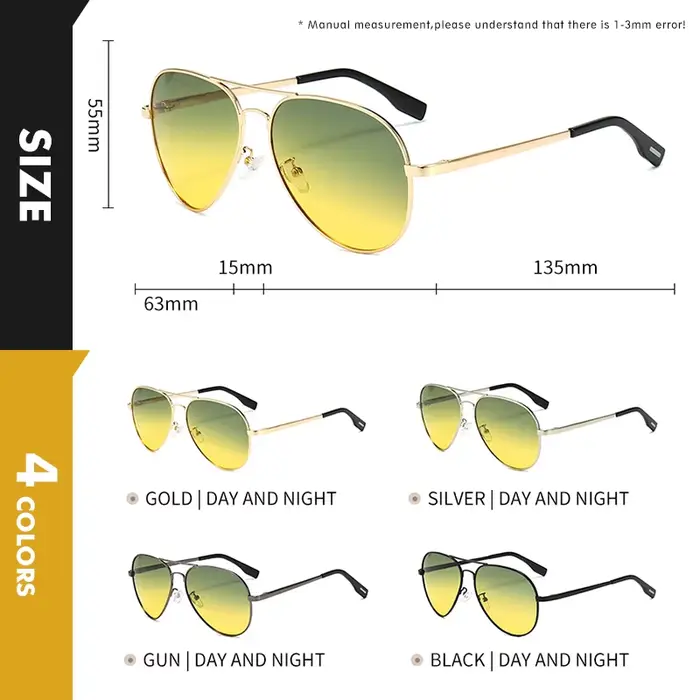 Lunettes de soleil photochromiques hommes polarisées Aviation jour lunettes de Vision nocturne pour