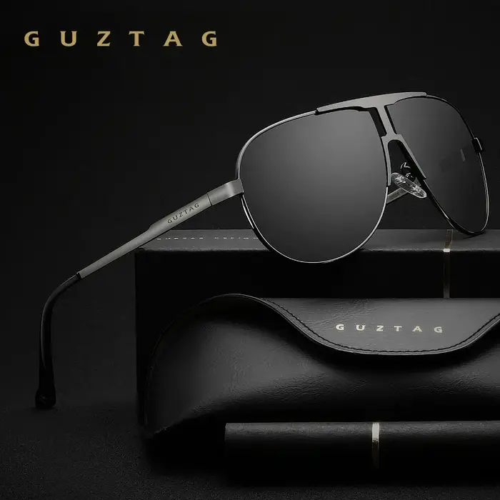 GUZTAG-Lunettes de soleil polarisées classiques pour hommes, en acier inoxydable, vintage, pour l'ex
