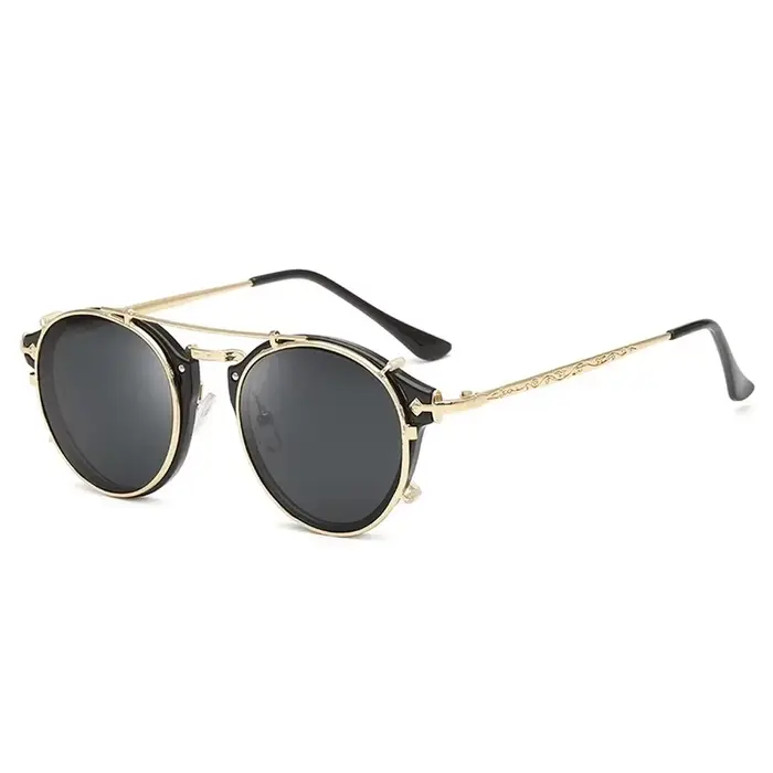 Lunettes de soleil rondes vintage pour hommes et femmes – Lunettes de soleil Steampunk de style goth