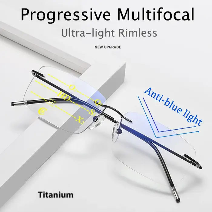 Lunettes de lecture multifocales progressives en titane, sans bords, zoom intelligent pour hommes et