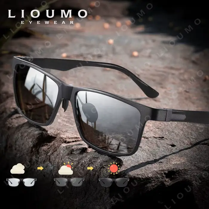 LIOUMO Top qualité photochromique lunettes de soleil polarisées pour hommes femmes cadre en Fiber de