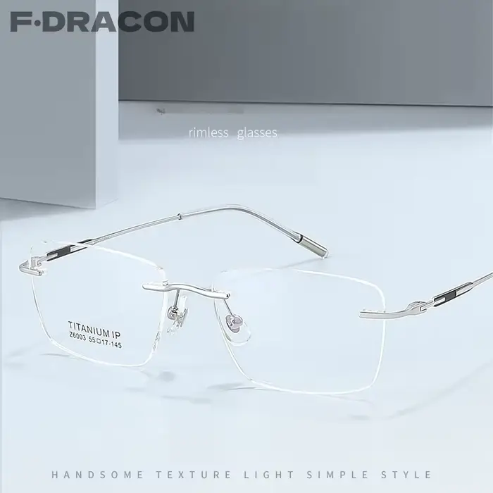 F · DRACON lunettes sans cadre en titane pur lunettes carrées simples et rétro pour hommes monture o