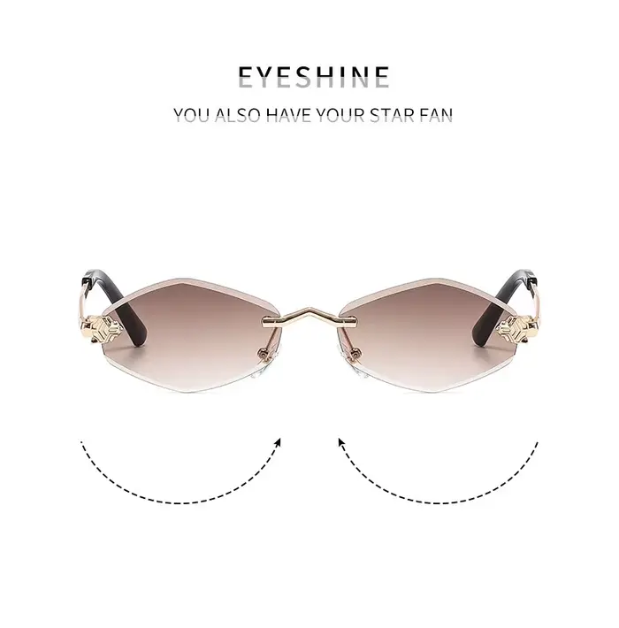 Lunettes de soleil polygonales sans bords, tendance, verres dégradés élégants, nuances métalliques, 