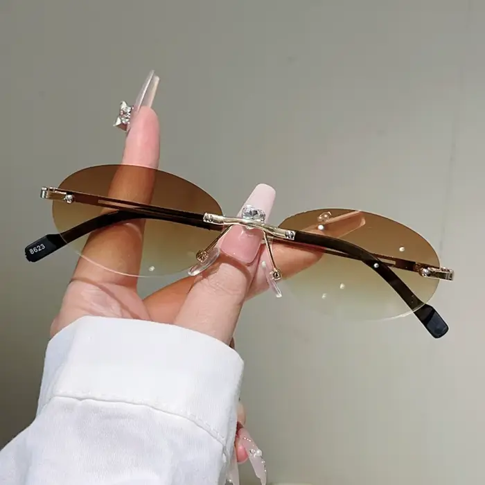 Lunettes de soleil vintage sans monture, dégradées, en métal, tendance, couleur unie, classiques, ov
